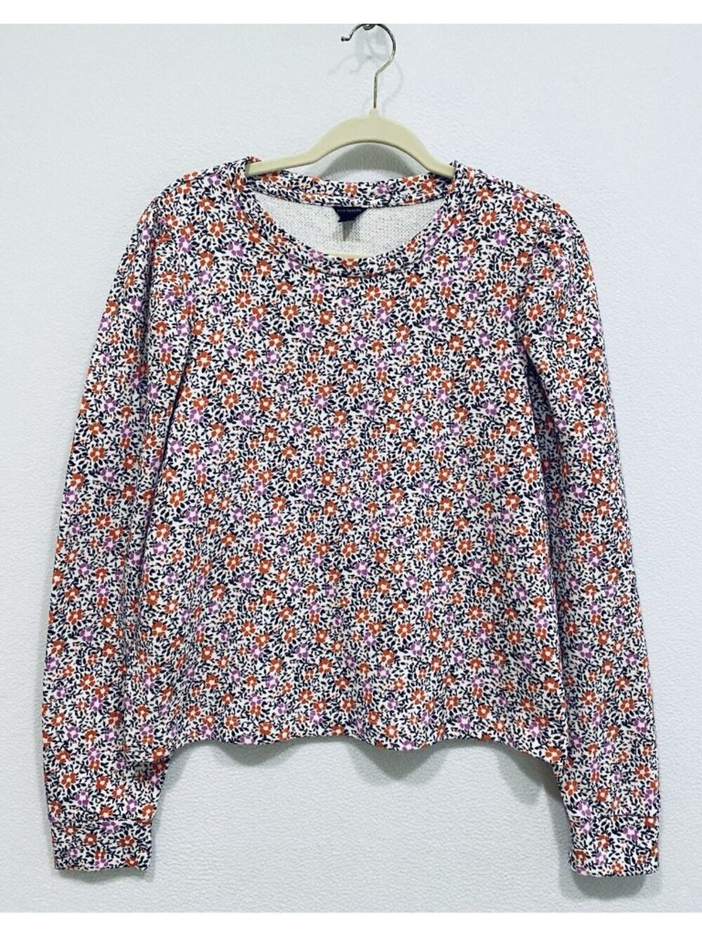 Ann Taylor Top Womens Medium Floral Puffy Sleeve Ponte Knit Cottagecore Feminine